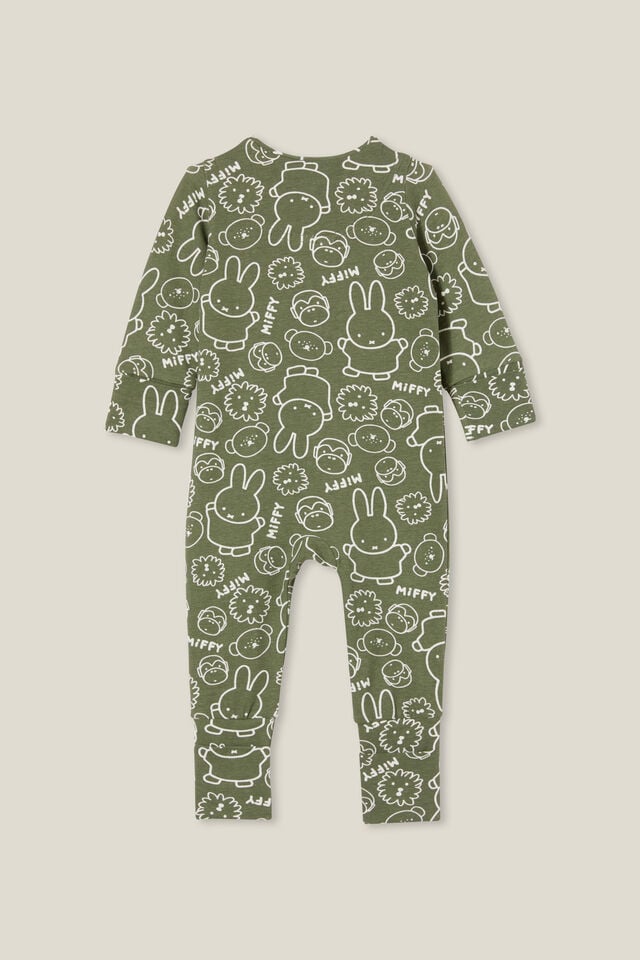 Miffy The Long Sleeve Zip Romper License, LCN MIF SWAG GREEN/MIFFY FRIENDS STAMP