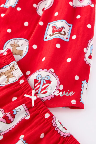 Kids Babydoll Family Xmas Pj Set Personalised, VARSITY RED/RUDOLPH SPOT