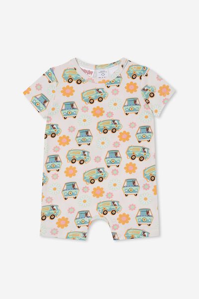Macacão - The Short Sleeve Romper License, LCN WB CRYSTAL PINK/SCOOBY MYSTERY MACHINE