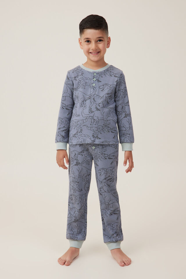 Finley Long Sleeve Pyjama Set, STEEL/SKETCHY OUTLINE DINO