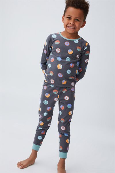 Pijama - Orlando Long Sleeve Pyjama Set, RABBIT GREY PEACE OUT