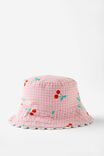 Kids Reversible Bucket Hat, BLUSH PINK GINGHAM/CHERRIES - alternate image 1