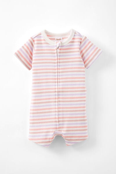 The Short Sleeve Zip Romper, VANILLA-ZEPHYR/SUMMER STRIPE