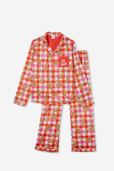 Brodie Adults Unisex Long Sleeve Pyjama Set, VANILLA/GINGERBREAD CHECK
