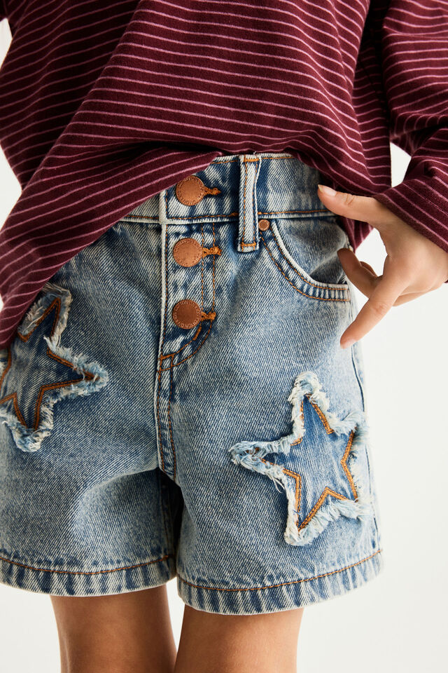 Snap Front Denim Short, AIRLIE LIGHT BLUE/STARS