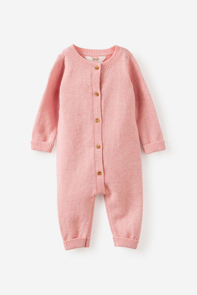 Baby Organic Knit Blend Long Sleeve All In One, POP PINK MARLE