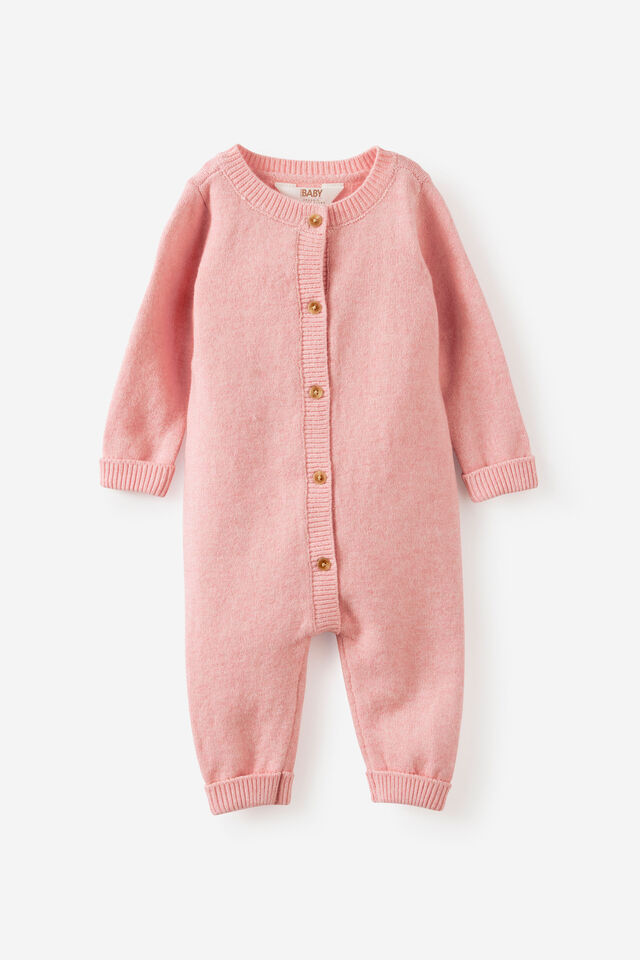 Baby Organic Knit Blend Long Sleeve All In One, POP PINK MARLE