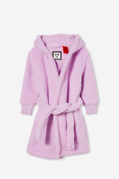 Girls Hooded Long Sleeve Sherpa Gown, PALE VIOLET
