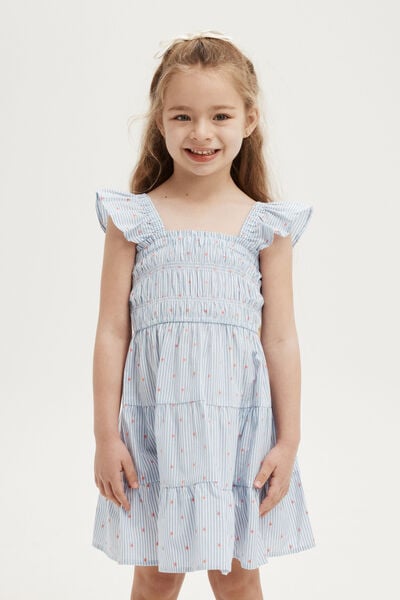 Kennedy Tiered Dress, DUSK BLUE STRIPE