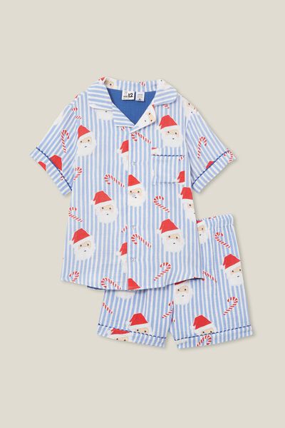 Rylee Kids Cc Short Sleeve Pyjama Set, DUSK BLUE/SANTA CANDY STRIPE