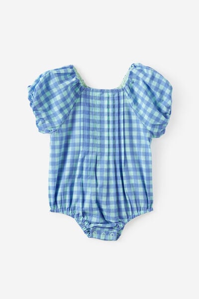 Baby Woven Raglan Bubbysuit, SEAGLASS/BLUE BONNET GINGHAM
