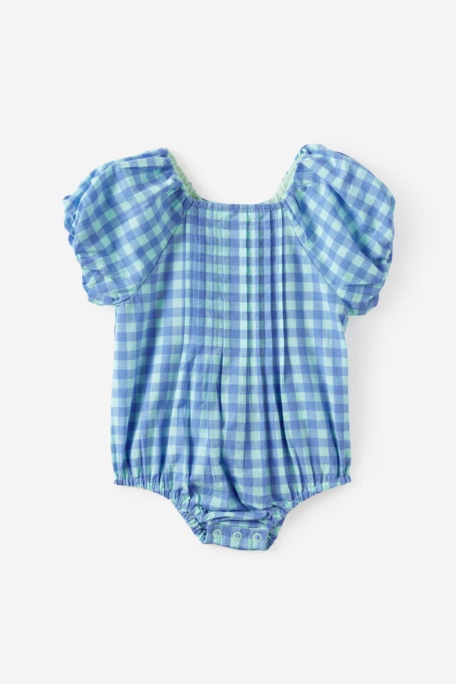 Baby Woven Raglan Bubbysuit, SEAGLASS/BLUE BONNET GINGHAM