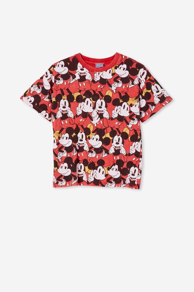 License Quinn Short Sleeve Tee, LCN DIS FLAME RED /ALL OVER MICKEY