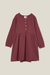 Sally Button Front Long Sleeve Dress, VINTAGE BERRY WAFFLE - alternate image 5