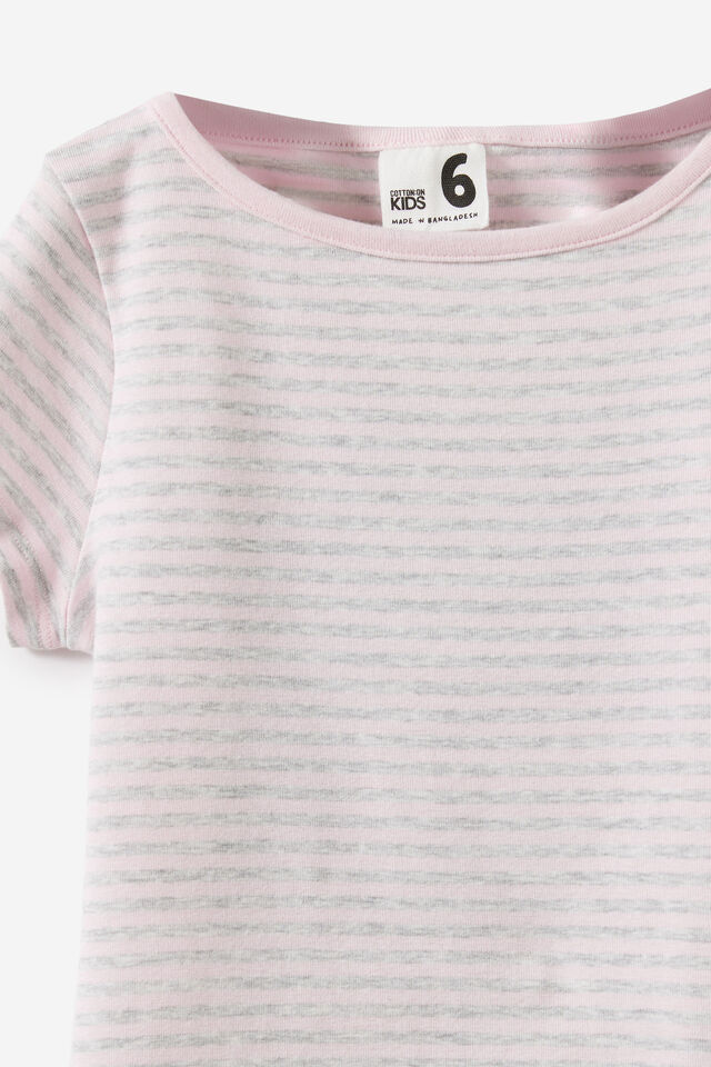 Fitted Short Sleeve Essential Boat Neck Tee, GREY MARLE/BALLET PINK STRIPE
