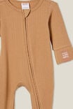Organic Pointelle Zip All In One Romper, TAUPY BROWN - alternate image 2