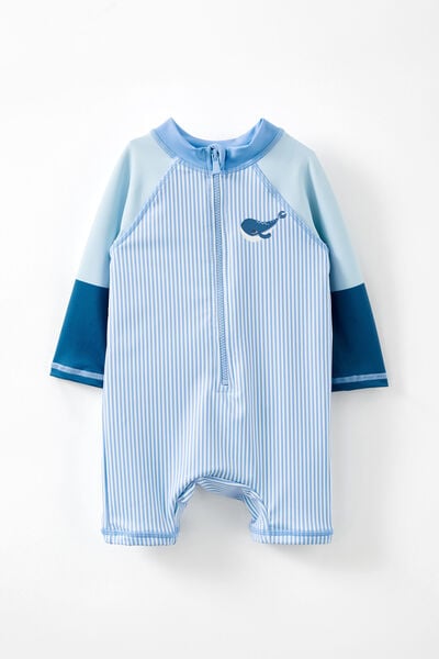 Maiô - Cameron Long Sleeve Swimsuit, DUSK BLUE STRIPE/WHALE OF A TIME