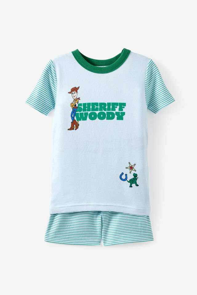 Disney Pixar Toy Story Snoozesoft Snug Short Sleeve Pj Set , LCN DIS BLUE WHISPER/SHERIFF WOODY