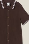 Knitted Short Sleeve Shirt, HOT CHOCCY/WAFFLE KNIT - alternate image 2