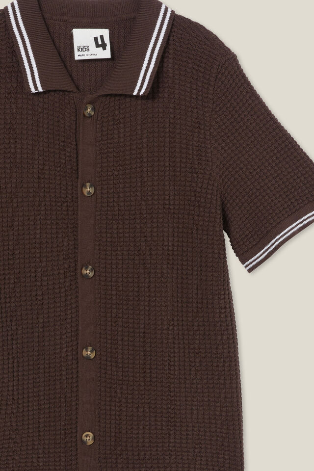 Knitted Short Sleeve Shirt, HOT CHOCCY/WAFFLE KNIT
