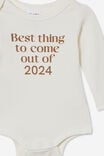 Organic Newborn Pointelle Long Sleeve Bubbysuit, MILK/BEST THING 2024 - alternate image 2