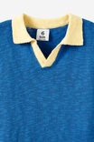 Oversized Colour Block Knit Polo, HARBOUR BLUE/BABY YELLOW - example image 2