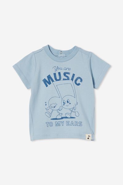 Baby Organic Jersey Tee, DUSTY BLUE/YOU ARE MUSIC TO MY EARS