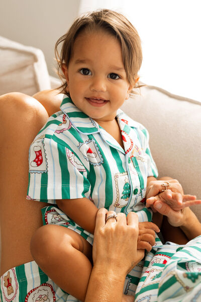 Baby Woven Family Xmas Pj Set, ENGLISH IVY/SANTA STAMP