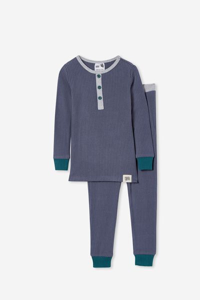 Cooper Long Sleeve Pyjama Set, VINTAGE NAVY/FOG GREY MARLE