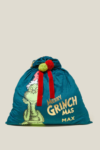 Kids Personalised Licensed Santa Sack, LCN DRS THE GRINCH/MERRY GRINCHMAS