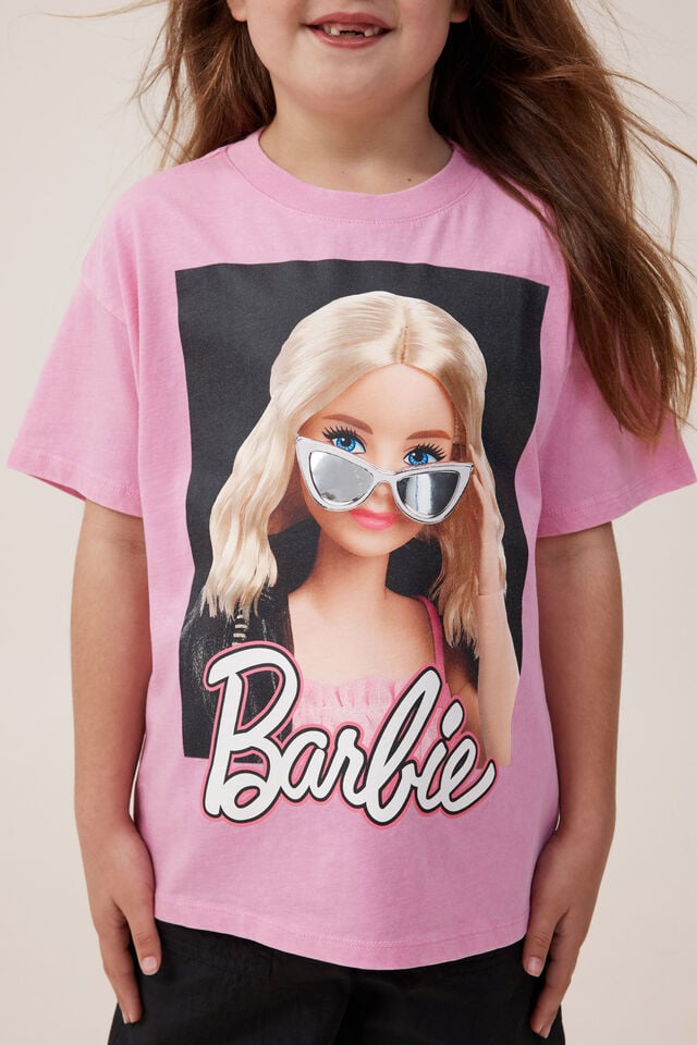 Barbie Drop Shoulder Short Sleeve Tee, LCN MAT BARBIE SUNGLASSES/PINK GERBERA