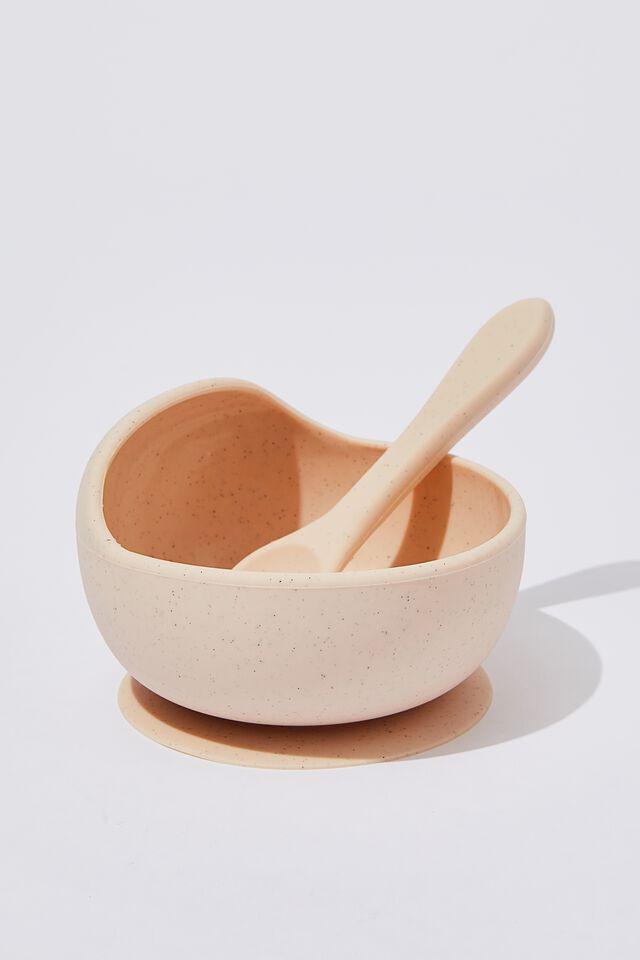 Silicone Bowl And Spoon, OATMEAL SPECKLE