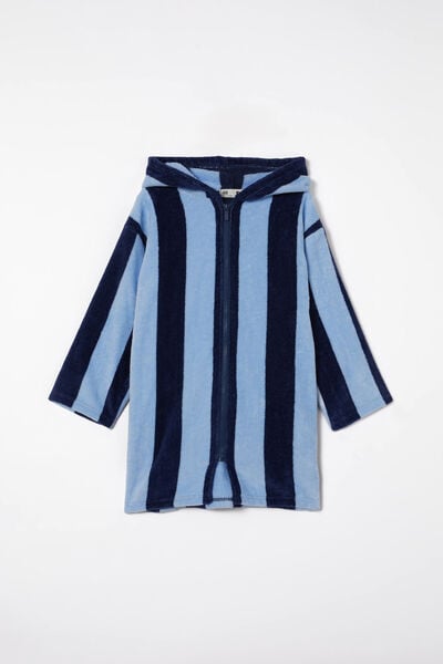 Kids Zip Thru Hooded Towel, IN THE NAVY/DUSK BLUE LIGHT STRIPE