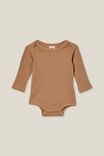 Organic Newborn Pointelle Long Sleeve Bubbysuit, TAUPY BROWN - alternate image 1