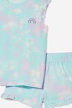 Stacey Short Sleeve Flutter Pyjama Set, TIE DYE RAINBOW/DREAM BLUE