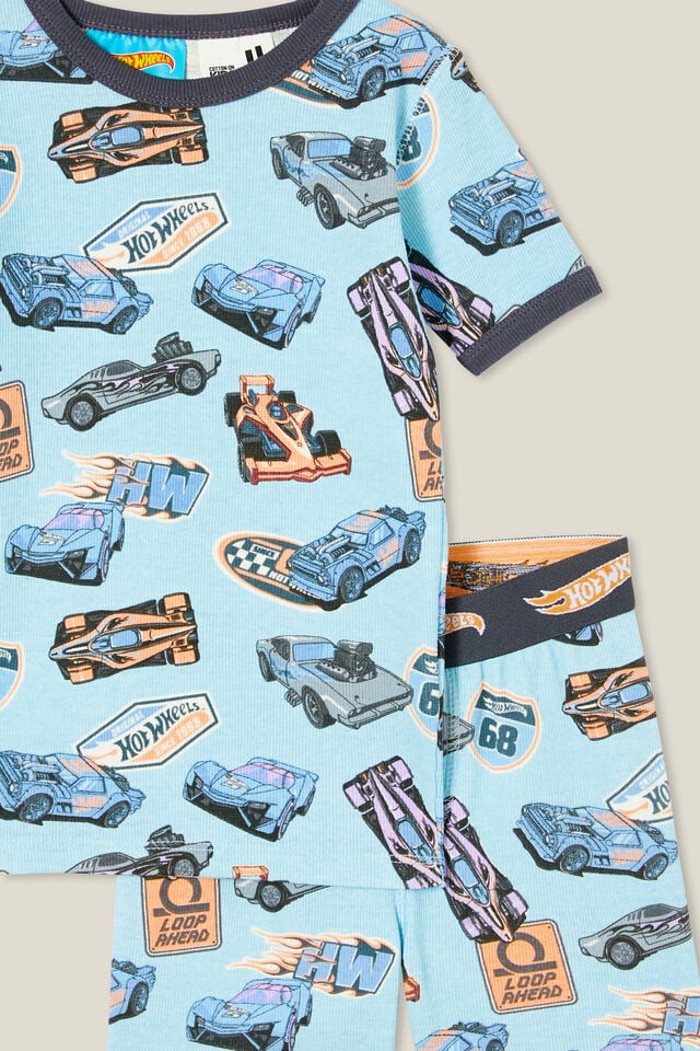 Hot Wheels Tyler Short Sleeve Pyjama Set, LCN MAT FROSTY BLUE/HOT WHEELS FAST CARS