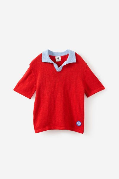 Oversized Colour Block Knit Polo, VARSITY RED/CLOUD BLUE
