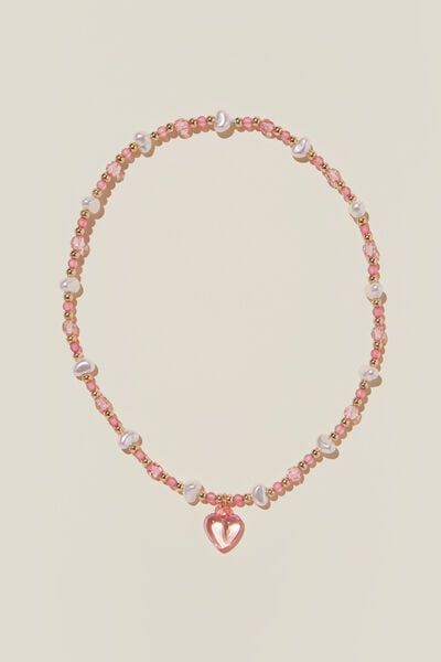 Kids Beaded Necklace, PINK HEART