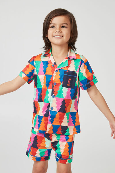 Pijama - Riley Kids Unisex Short Sleeve Pyjama Set, MULTI/GEO TREES