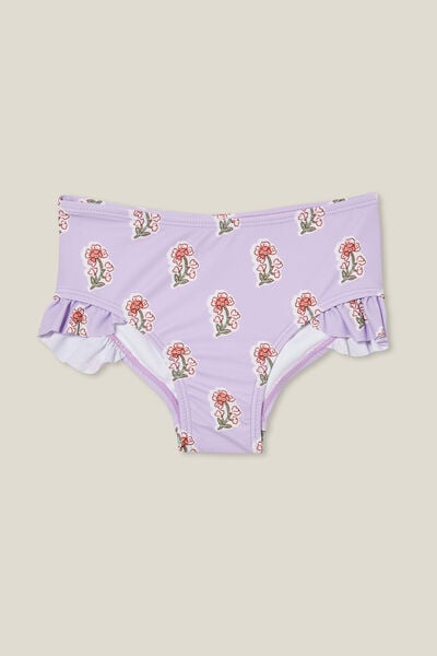 Pippa Ruffle Bikini Bottom, LILAC DROP/FLORA FLOWER STAMP