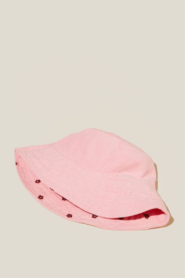 Kids Cord Bucket Hat, BLUSH PINK/EMBROIDERY