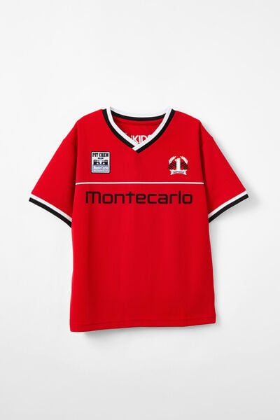 Pit Stop Short Sleeve Collar Tee, VARSITY RED/MONTECARLO