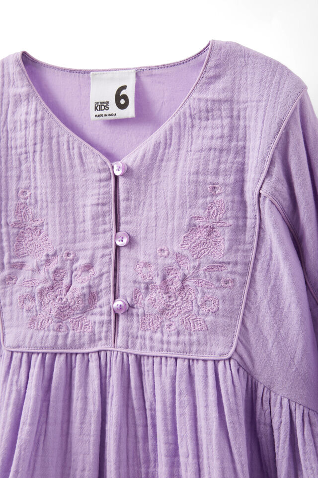 Corra Long Sleeve Dress, LILAC DROP/EMBROIDERY