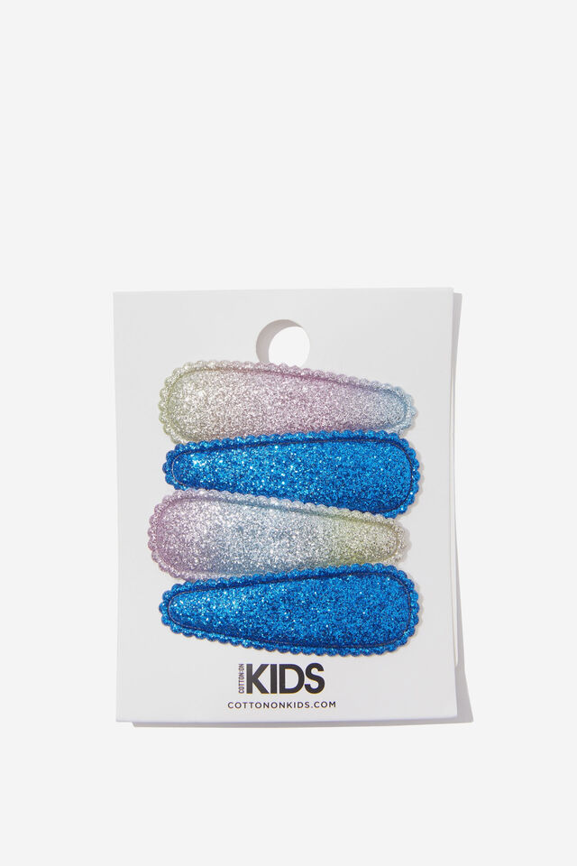 4 Pk Covered Snap Clips, BLUE PUNCH/PURPLE OMBRE GLITTER SNAPS