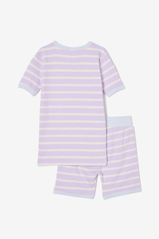 Talia Short Sleeve Pyjama Set, MARIAN STRIPE VINTAGE LILAC/ DARK VANILLA