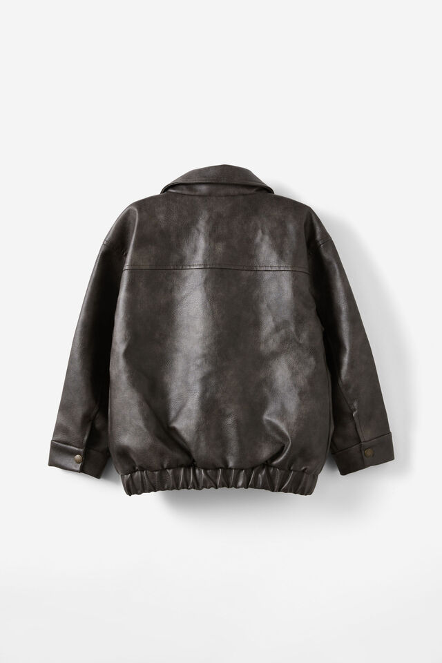 Fletcher Faux Leather Bomber Jacket, AGED HOT CHOCCY