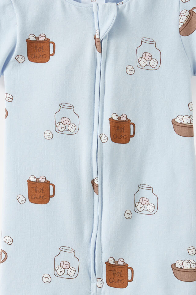 Growie Short Sleeve Zip Romper, BLUE WHISPER/TOASTY MARSHMALLOWS