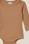 Organic Newborn Pointelle Long Sleeve Bubbysuit, TAUPY BROWN - alternate image 2
