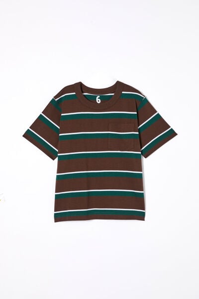 The Essential Short Sleeve Tee, HOT CHOCCY/PINE TREE GREEN/WHITE STRIPE