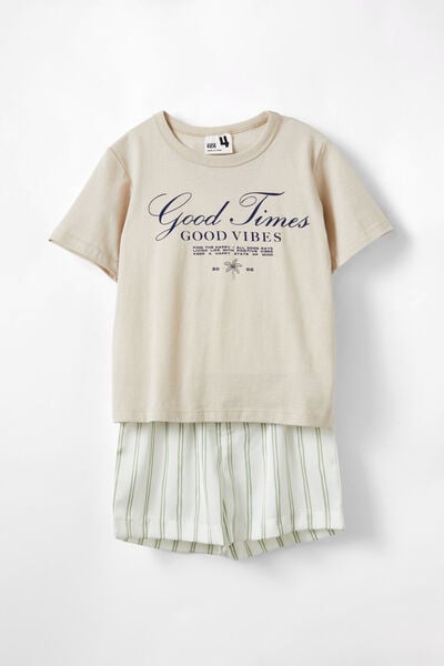 Calvin Short Sleeve Pyjama Set, RAINY DAY/GOOD TIMES